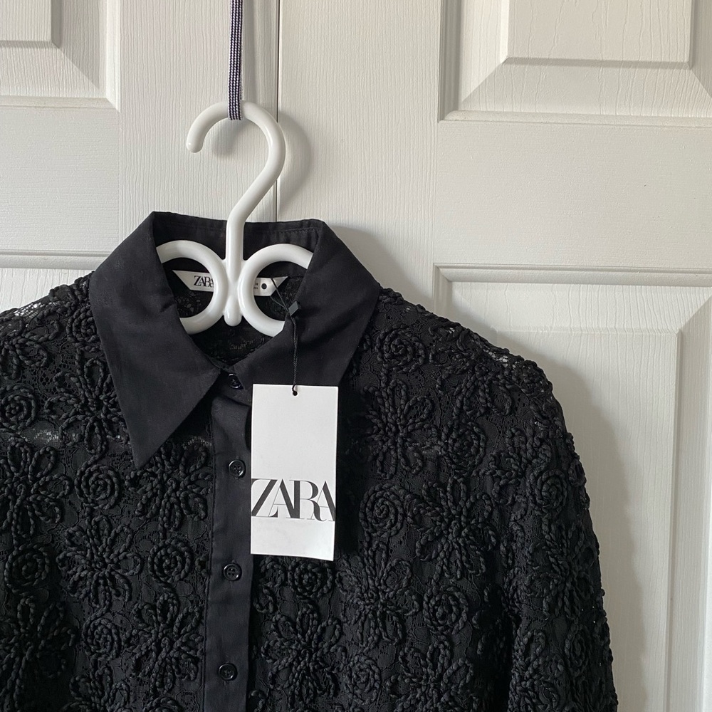 ZARA embroidered longline shirt black🔥🔥